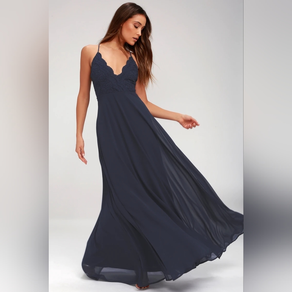 New, Madalyn Navy Blue Lace Maxi Dress XL